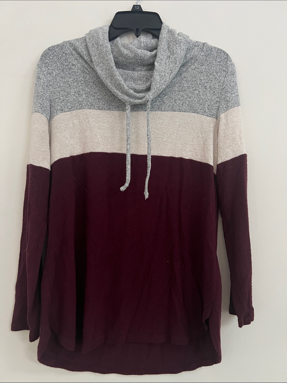 Market & Spruce Colorblock Cowl Neck Sweater in Gray, Cream & Burgundy